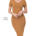 XL Deep Camel Midi Fitted Dress | S-XL | Versatile | Day-to-Night | Comfortable Stretch