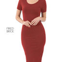 Small Fired Brick Midi Fitted Dress | S-XL | Versatile | Day-to-Night | Comfortable Stretch