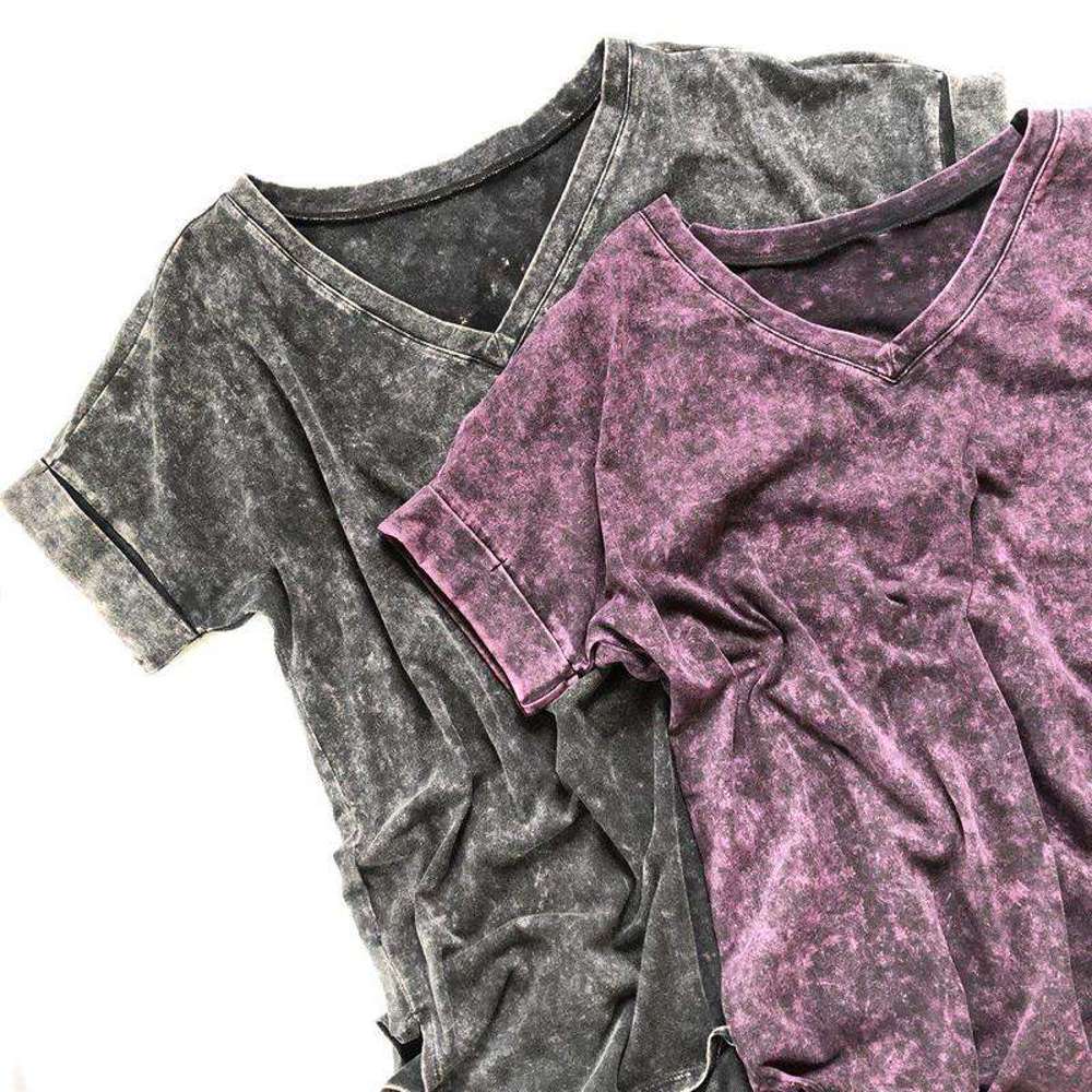 Mineral Wash Side Slit Tee | S-3XL | Unique Mineral Wash | V-Neck & Side Slit | Casual & Stylish