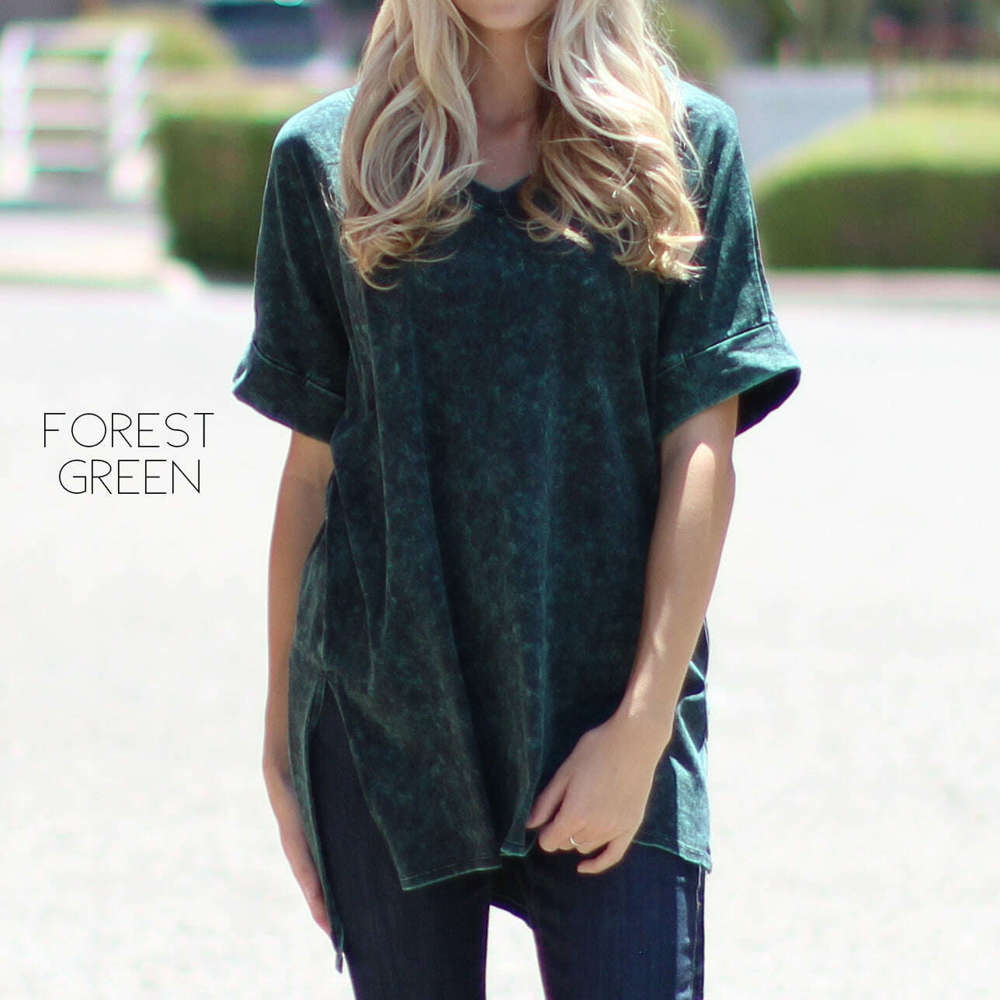 Mineral Wash Side Slit Tee | S-3XL | Unique Mineral Wash | V-Neck & Side Slit | Casual & Stylish