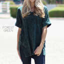 Small Forest Green Mineral Wash Side Slit Tee | S-3XL | Unique Mineral Wash | V-Neck & Side Slit | Casual & Stylish