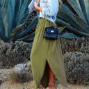 Large Olive Side Slit Maxi Skirt | S-XL | Essential Skirt Design | Side Slits | Elastic Waistband | Perfect for Day to Night Looks