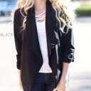 Small Black Draped Blazer | S-XL | Classic Open Front | Soft Stretch Fabric | Beautiful Waterfall Draping | Year-Round Wear