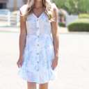 Small White/Blue Button Ruffle Dress | S-L | Stylish Ruffle Design | Button Details | Easy to Dress Up or Down