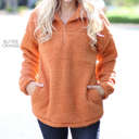 Large Butter Orange Cozy Pullover | S-XL | Plush Fabric | Zipper & Pockets | Cold Weather Essential