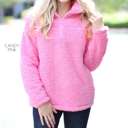 Large Candy Pink Cozy Pullover | S-XL | Plush Fabric | Zipper & Pockets | Cold Weather Essential