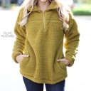 Large Olive Mustard Cozy Pullover | S-XL | Plush Fabric | Zipper & Pockets | Cold Weather Essential