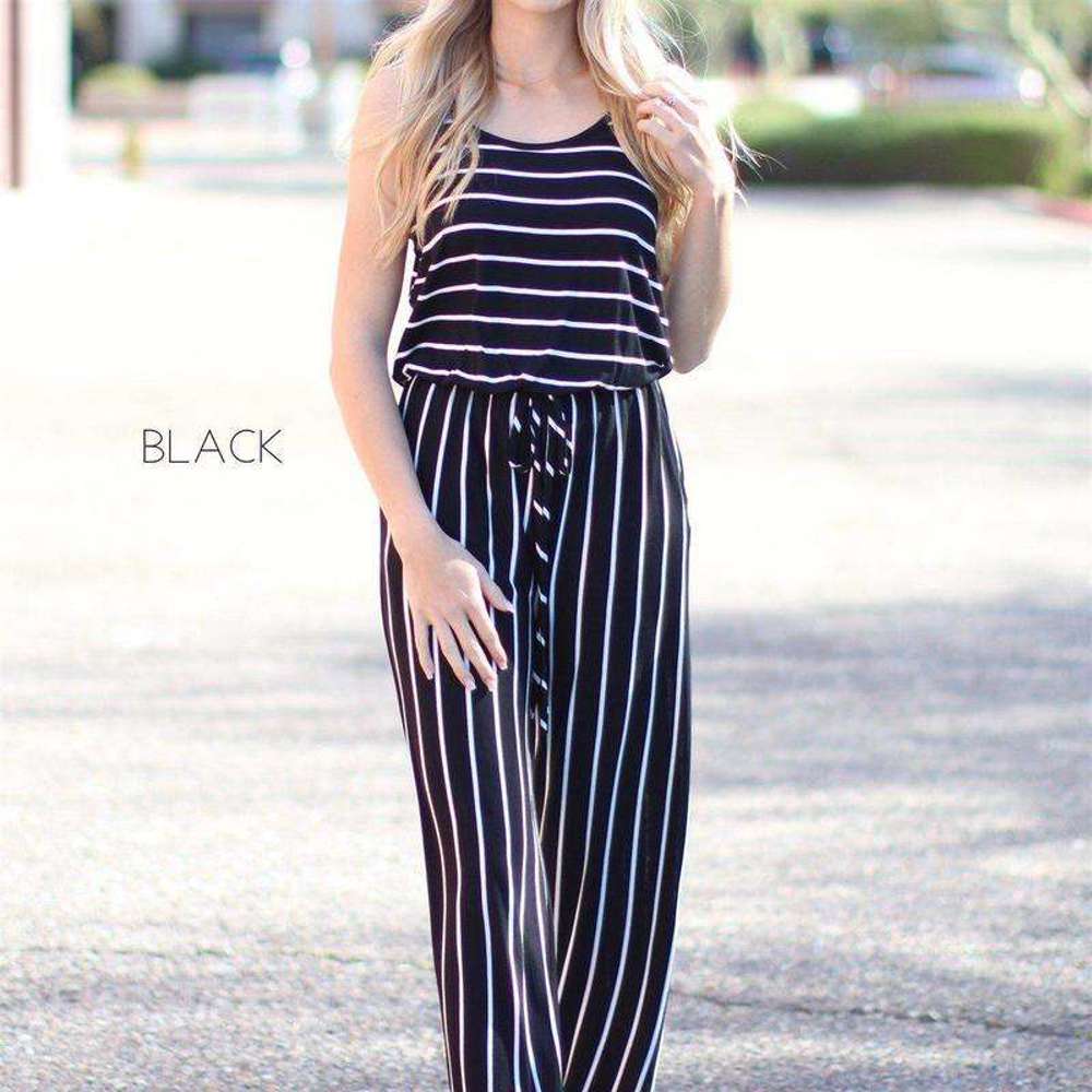 Striped Jumpsuit | S-L | Ultra-Soft Fabric | Drawstring Waist & Pockets | Versatile Styling