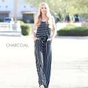 Large Charcoal Striped Jumpsuit | S-L | Ultra-Soft Fabric | Drawstring Waist & Pockets | Versatile Styling