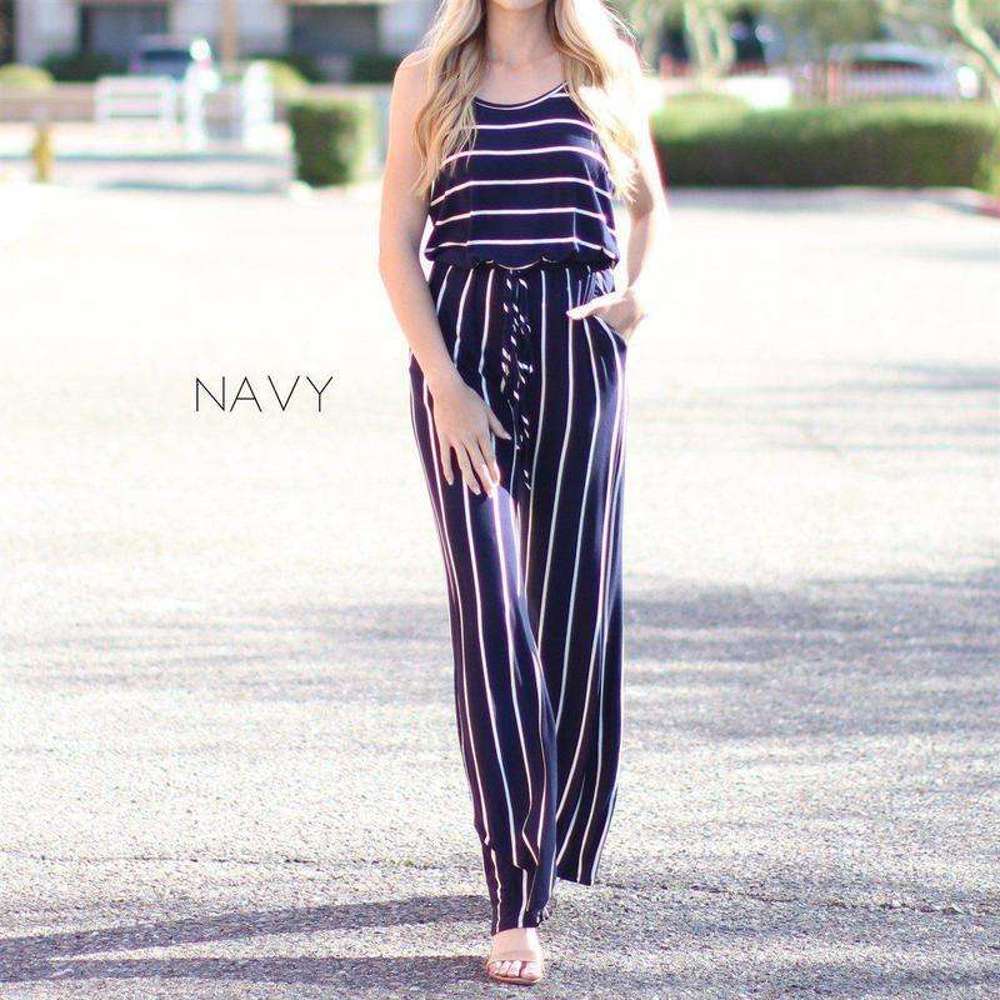 Striped Jumpsuit | S-L | Ultra-Soft Fabric | Drawstring Waist & Pockets | Versatile Styling