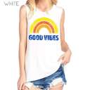 Large White Good Vibes Tank | S-L | Distressed Print | Relaxed Fit | Comfortable Fabric Blend