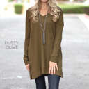 XL Dusty Olive Waffle V-Neck Side Slit Tunic | S-XL