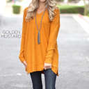 Large Golden Mustard Waffle V-Neck Side Slit Tunic | S-XL