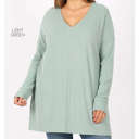 XL Light Green Waffle V-Neck Side Slit Tunic | S-XL