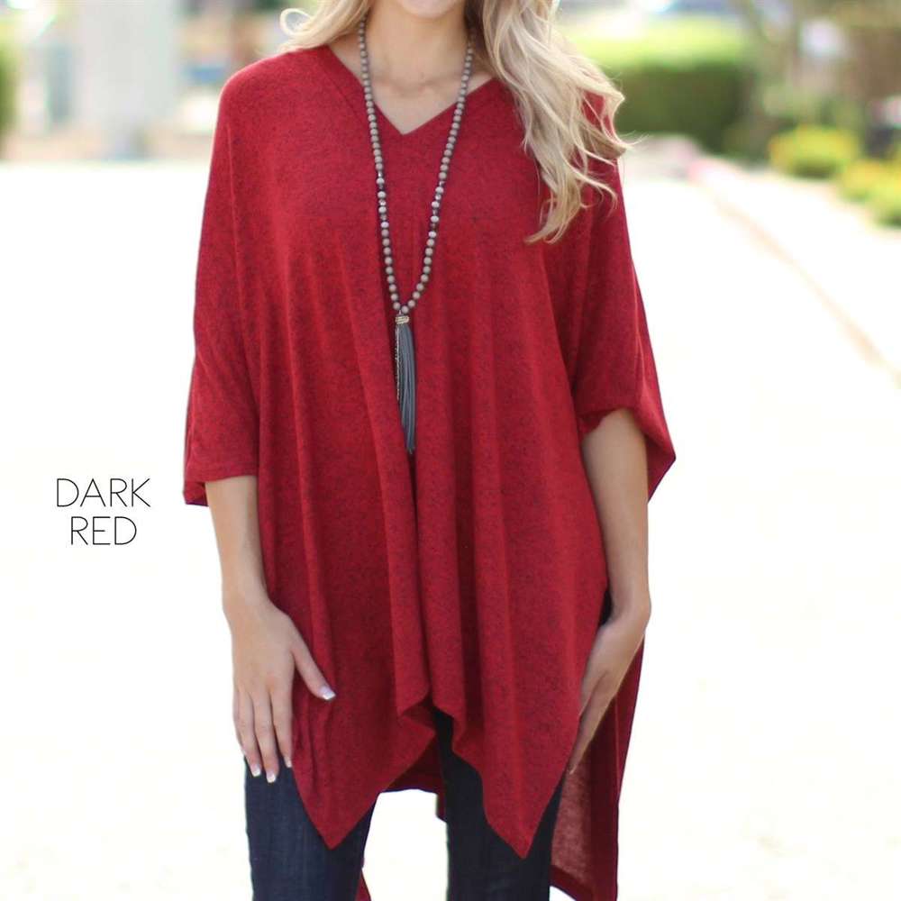 Flowy Tunic Top | 1XL-3XL | Soft V-Neck Poncho Style | Loose & Oversized Fit | Ideal for Layering