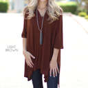 1X Light Brown Flowy Tunic Top | 1XL-3XL | Soft V-Neck Poncho Style | Loose & Oversized Fit | Ideal for Layering