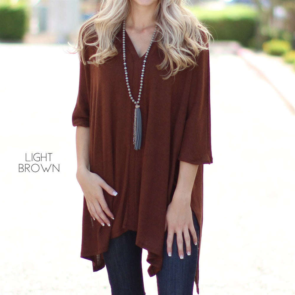 Flowy Tunic Top | 1XL-3XL | Soft V-Neck Poncho Style | Loose & Oversized Fit | Ideal for Layering