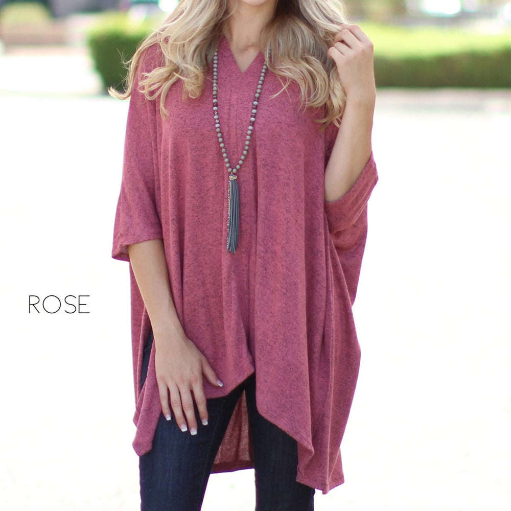 Flowy Tunic Top | 1XL-3XL | Soft V-Neck Poncho Style | Loose & Oversized Fit | Ideal for Layering