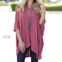 1X Rose Flowy Tunic Top | 1XL-3XL | Soft V-Neck Poncho Style | Loose & Oversized Fit | Ideal for Layering