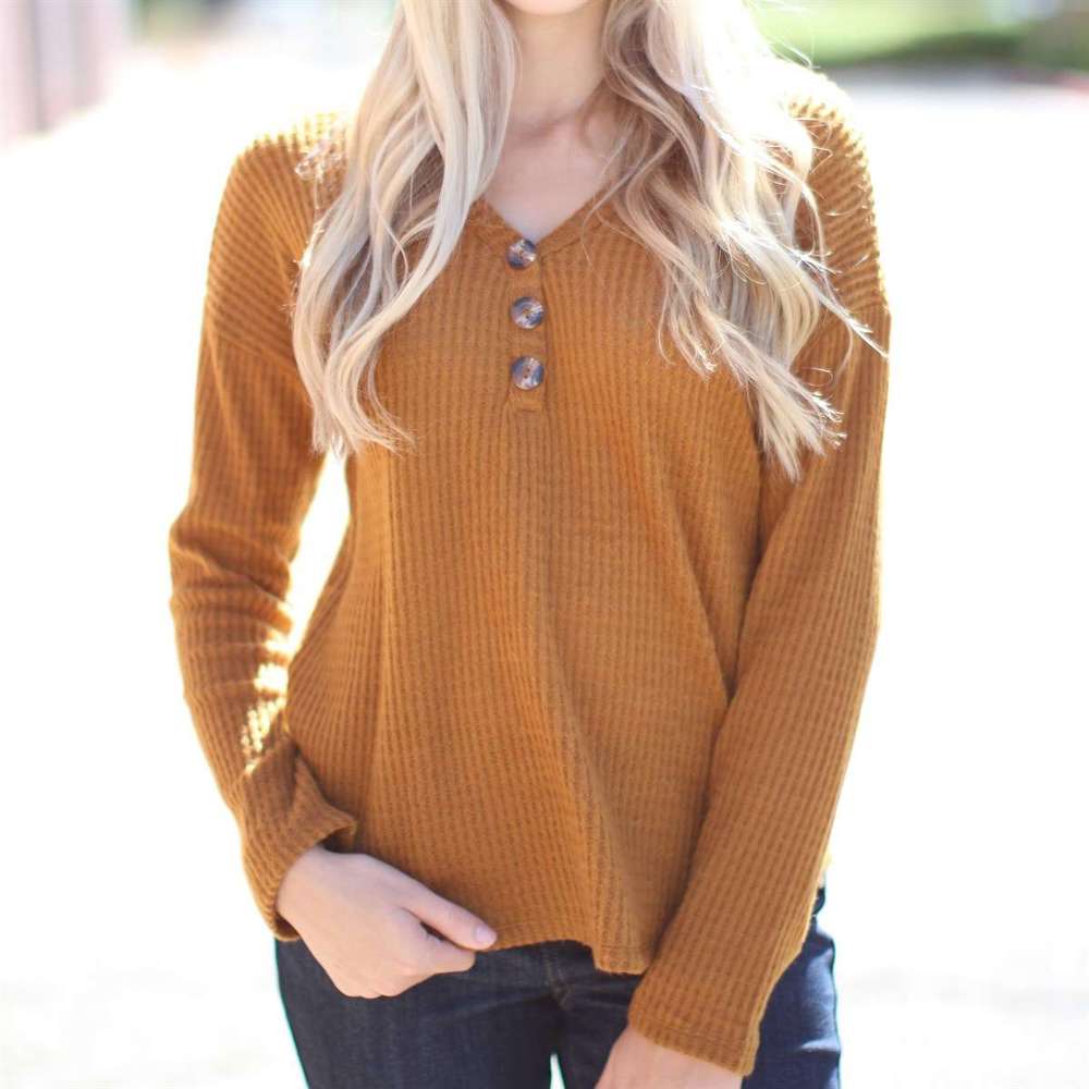 Ultra Soft Button Waffle Top | S-XL | Ultra-Soft Fabric | Waffle Knit Design | Lightweight Layering Piece | Available in Favorite Colors