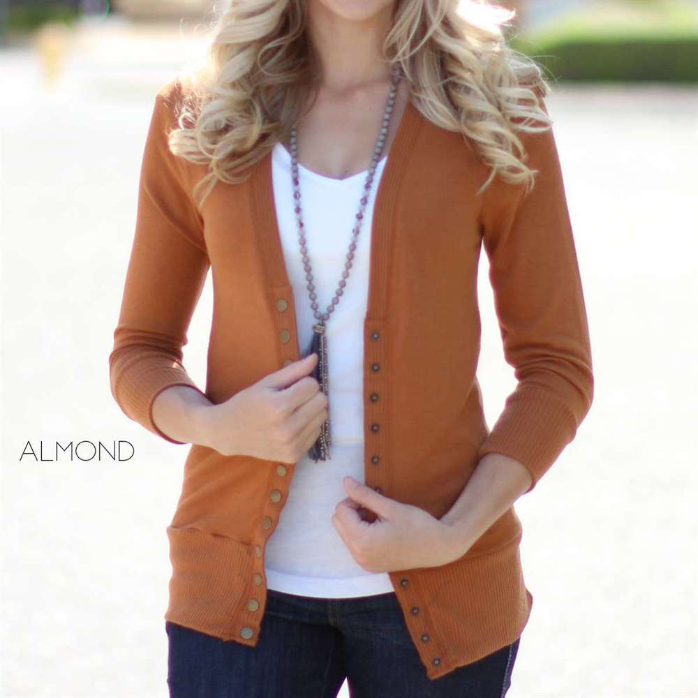 3/4 Sleeve Snap Button Cardigan | S-XL | Ideal for Everyday Wear | Snap Front Design | Ribbed Detailing | Stylish Comfort