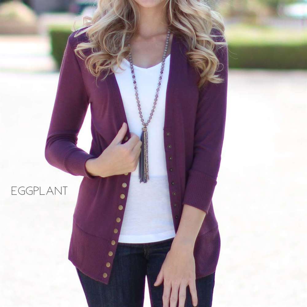 3/4 Sleeve Snap Button Cardigan | S-XL | Ideal for Everyday Wear | Snap Front Design | Ribbed Detailing | Stylish Comfort