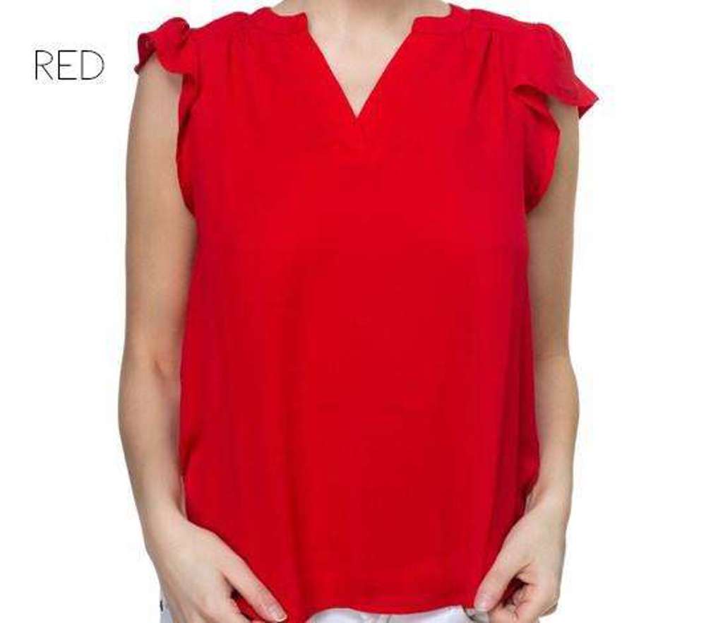 Ruffle Sleeve Top | S-L | Split V-Neckline | Ruffle Detail | Lightweight Layering