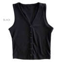 Large Black Ribbed Button Tank | S-L | Versatile Layering Piece | Button Detail | Soft Ribbed Fabric