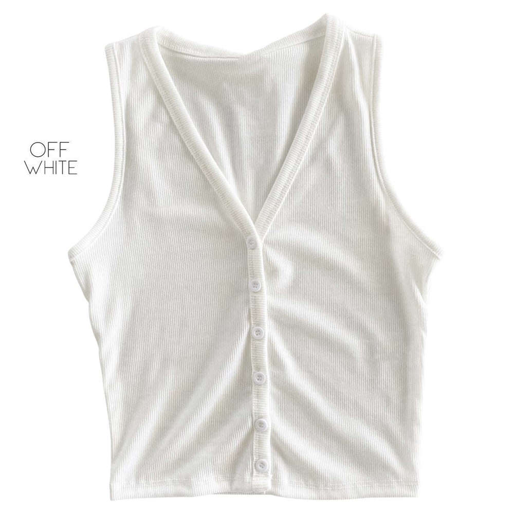 Ribbed Button Tank | S-L | Versatile Layering Piece | Button Detail | Soft Ribbed Fabric