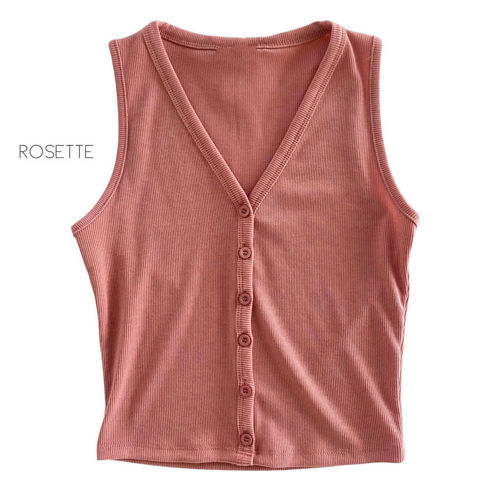 Ribbed Button Tank | S-L | Versatile Layering Piece | Button Detail | Soft Ribbed Fabric