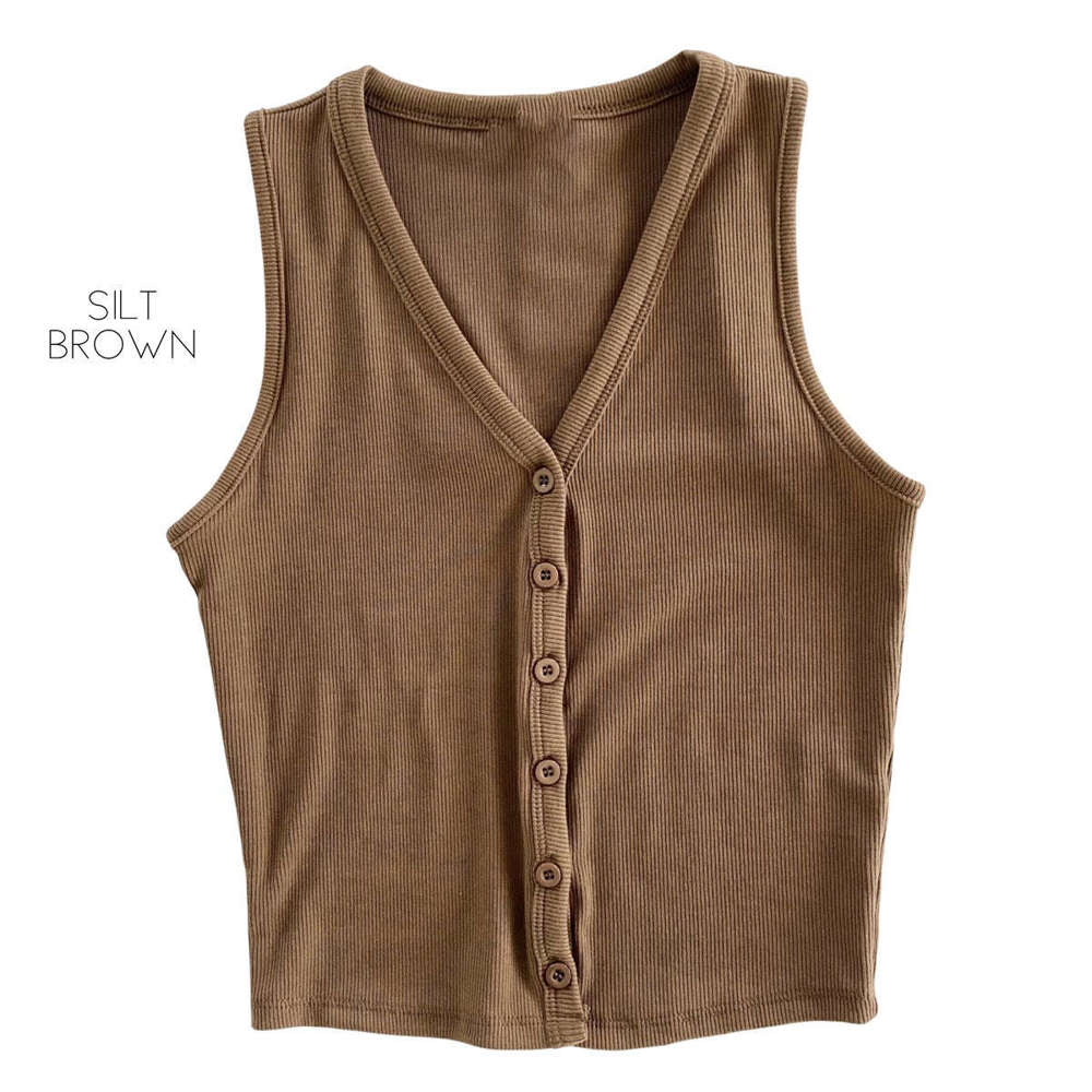 Ribbed Button Tank | S-L | Versatile Layering Piece | Button Detail | Soft Ribbed Fabric