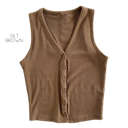 Large Silt Brown Ribbed Button Tank | S-L | Versatile Layering Piece | Button Detail | Soft Ribbed Fabric