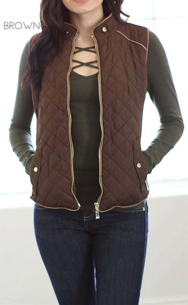 Quilted Vest | S-L | Perfect Layering Piece | Side Zippered Pockets | Knit Side Panel | On-Trend Style