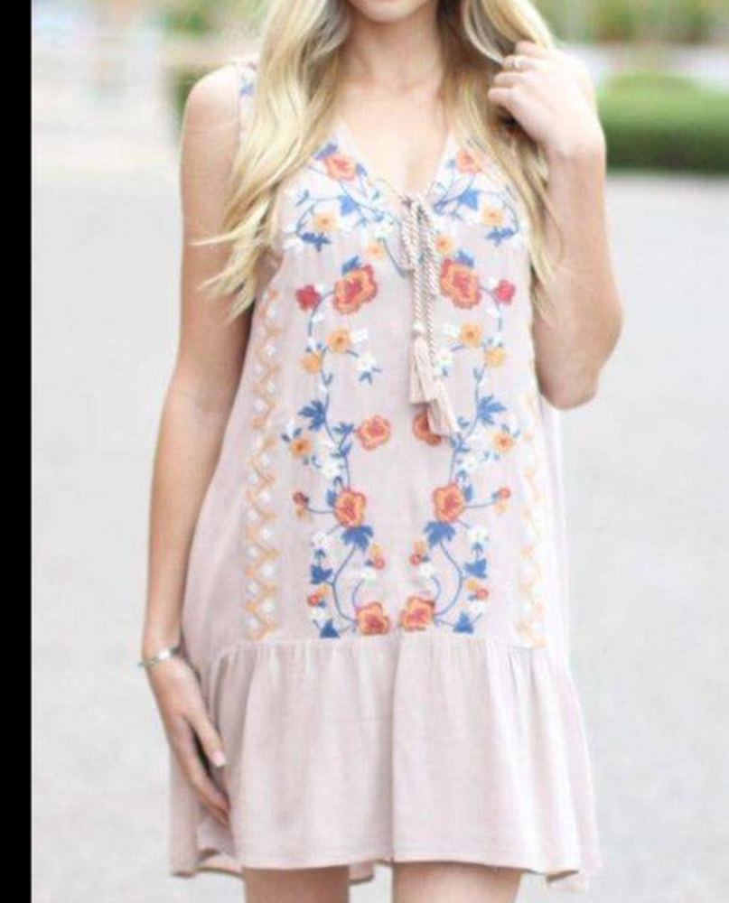 Embroidered Sleeveless Dress | S-L | Perfect for Spring | Embroidered Design | Tassel Tie Front | Closet Favorite