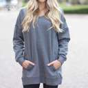 Large Grey Pocket Sweatshirt | S-XL | Soft & Cozy | Relaxed Fit | V-Neckline | Functional Pockets | Cold Weather Essential | Multiple Colors Available