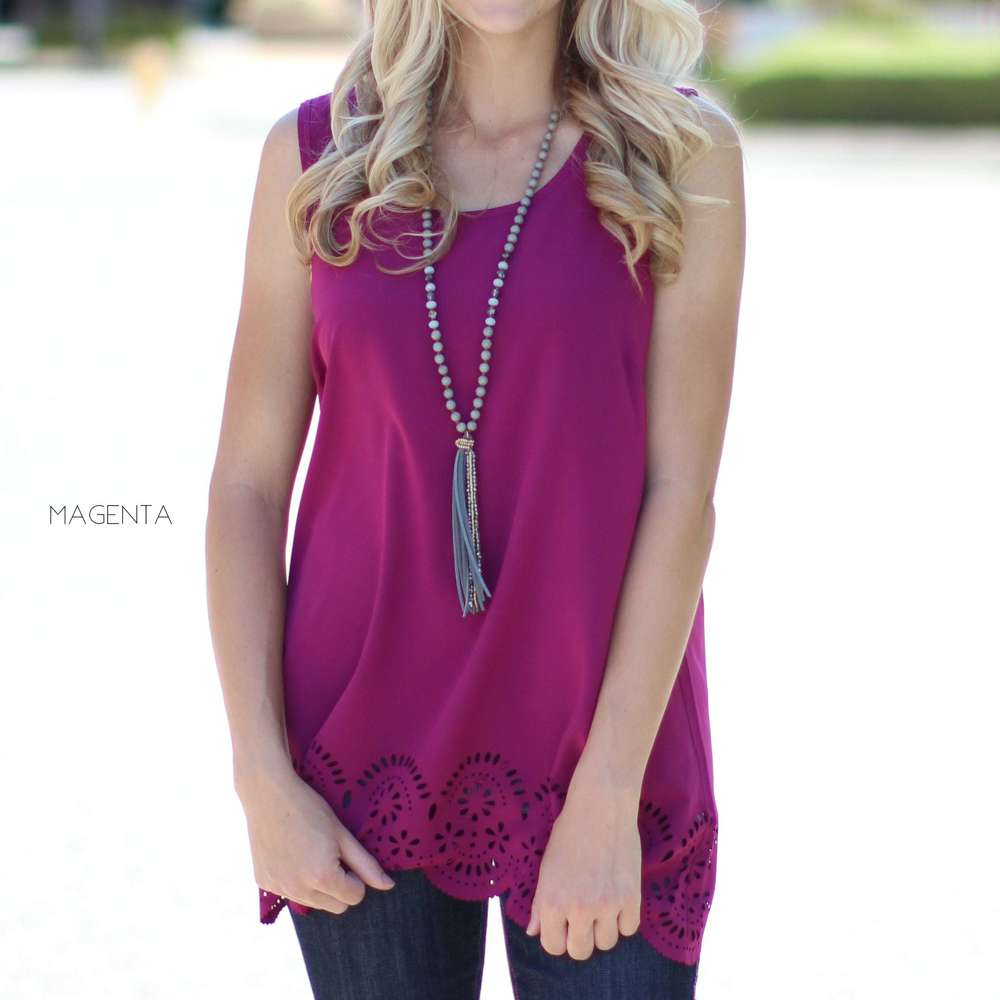 Eyelet Detail Sleeveless Top | S-XL | Eyelet Hem | Dressy & Lightweight