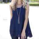 Large Navy Eyelet Detail Sleeveless Top | S-XL | Eyelet Hem | Dressy & Lightweight