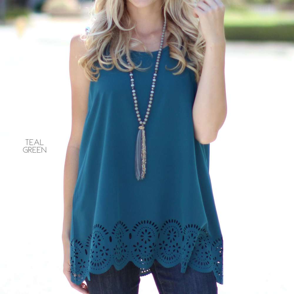 Eyelet Detail Sleeveless Top | S-XL | Eyelet Hem | Dressy & Lightweight