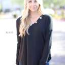 Medium Black Button Waffle Top | S-XL | Trending Design | Button Details | Long Sleeve | Easy to Style