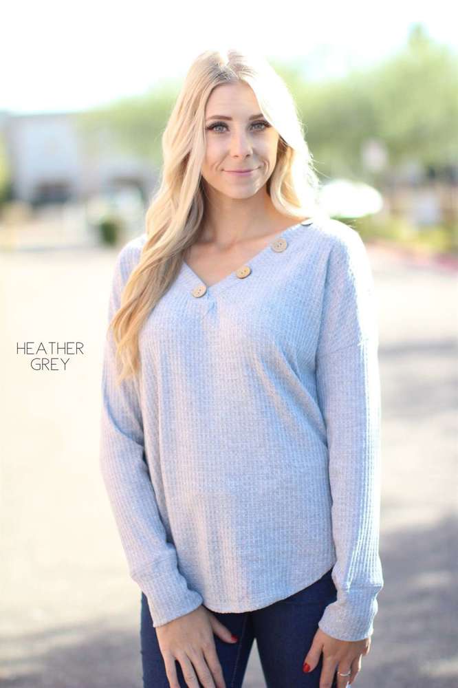 Button Waffle Top | S-XL | Trending Design | Button Details | Long Sleeve | Easy to Style