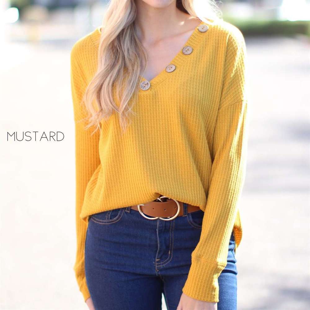 Button Waffle Top | S-XL | Trending Design | Button Details | Long Sleeve | Easy to Style