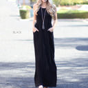 Large Black Pocket Tank Maxi Dress | S-XL | Solid Color Design | Sleeveless Style | Empire Waist Shirring | Functional Pockets