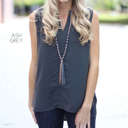 Large Ash Grey Split Neck Blouse | S-XL | Slit Neckline | Sleeveless Design | Wardrobe Staple