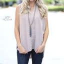 Small Ash Mocha Split Neck Blouse | S-XL | Slit Neckline | Sleeveless Design | Wardrobe Staple