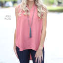 Large Ash Rose Split Neck Blouse | S-XL | Slit Neckline | Sleeveless Design | Wardrobe Staple