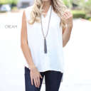 Small Cream Split Neck Blouse | S-XL | Slit Neckline | Sleeveless Design | Wardrobe Staple