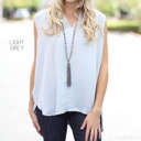 Small Light Grey Split Neck Blouse | S-XL | Slit Neckline | Sleeveless Design | Wardrobe Staple