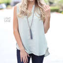 Large Light Sage Split Neck Blouse | S-XL | Slit Neckline | Sleeveless Design | Wardrobe Staple