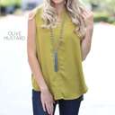 XL Olive Mustard Split Neck Blouse | S-XL | Slit Neckline | Sleeveless Design | Wardrobe Staple