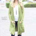 Small Dusty Green Long Length Lightweight Cardigan | S-XL | Slouchy Design | Long Sleeves | Functional Pockets | Comfortable Fit